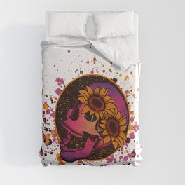 Purple Sunflower Skull Duvet Cover