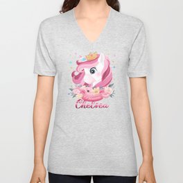 Chelsea Name Unicorn, Birthday Gift for Unicorn Princess V Neck T Shirt