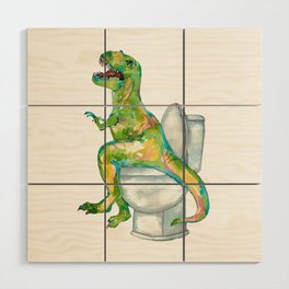 T-rex in the bathroom dinosaur painting Wood Wall Art