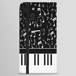 Stylish black and white piano keys and musical notes iPhone Wallet Case