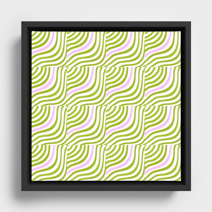 Green and Pastel Pink Stripe Shells Framed Canvas