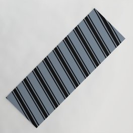 [ Thumbnail: Light Slate Gray and Black Colored Striped/Lined Pattern Yoga Mat ]