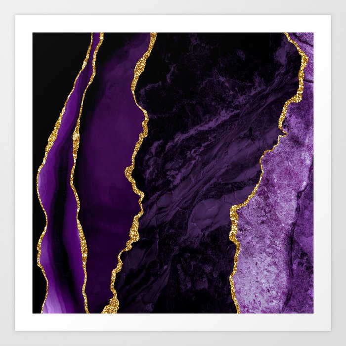Purple (Faux) Marble With (Faux) Gold Glitter Veins Art Print