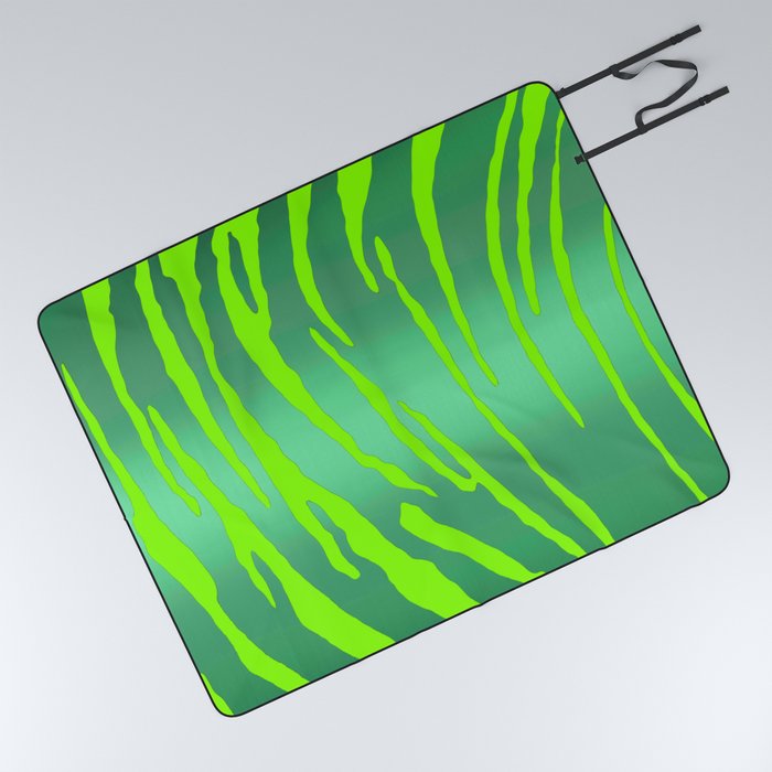 Metallic Tiger Stripes Greens Picnic Blanket