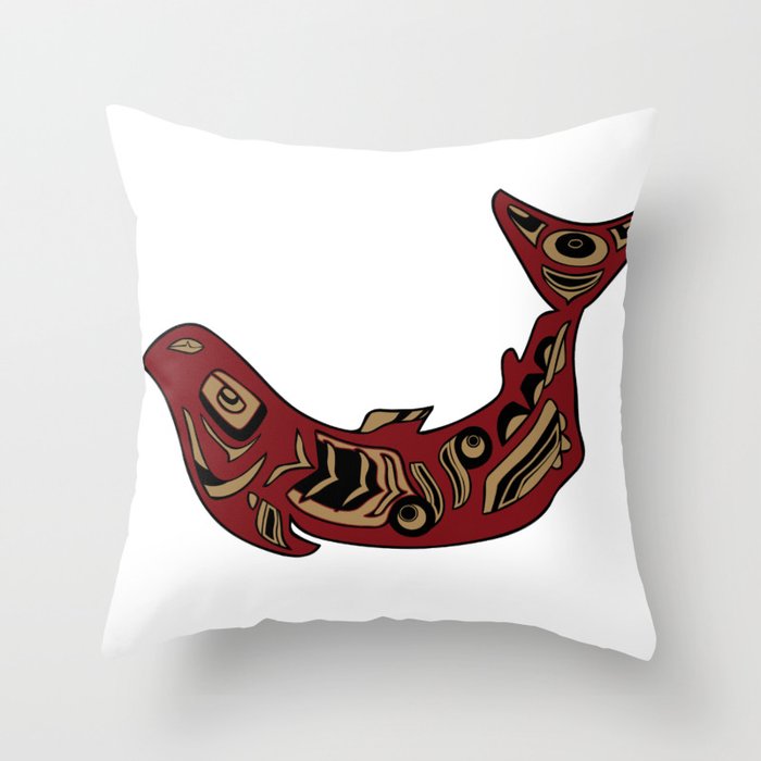 Pacific Northwest Salmon Native American Indian Art Throw Pillow