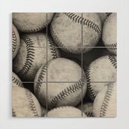 Baseballs Black & White Graphic Illustration Design Wood Wall Art