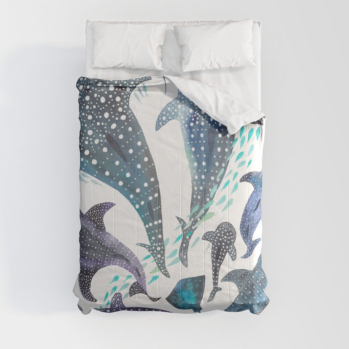 Whale Shark, Ray & Sea Creature Play Print Comforter