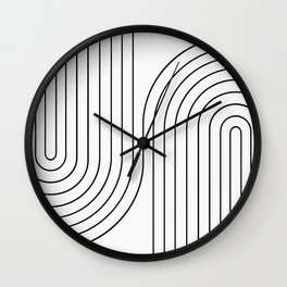Minimal Line Curvature I Black and White Mid Century Modern Arch Abstract Wall Clock