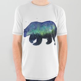 Polar Bear Silhouette with Northern Lights Galaxy All Over Graphic Tee