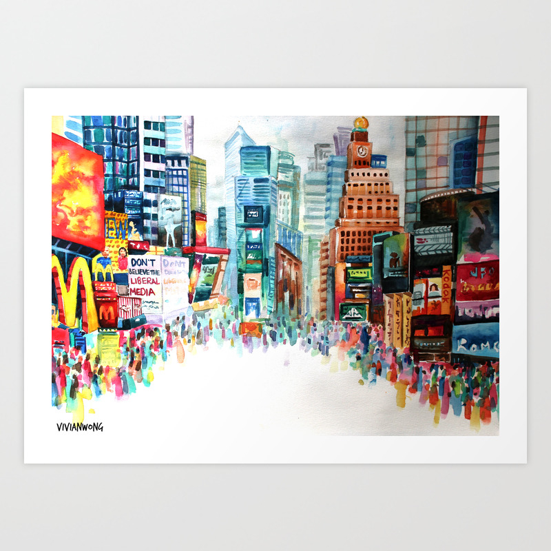 Times Square New York City Landscape Watercolour Painting Art