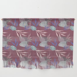modern colorful leaves and stones on maroon wine Wall Hanging