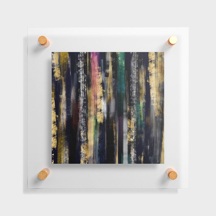 Modern Blue Gold Brushstrokes Abstract Painting Floating Acrylic Print