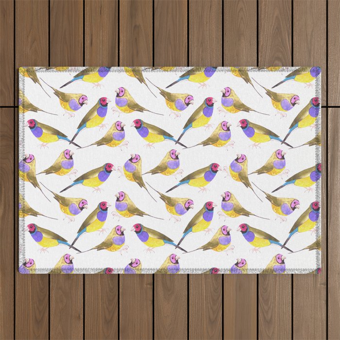 Red headed male Gouldian finch or Erythrura gouldiae watercolor birds painting Outdoor Rug