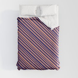 [ Thumbnail: Dark Salmon & Midnight Blue Colored Lines Pattern Duvet Cover ]