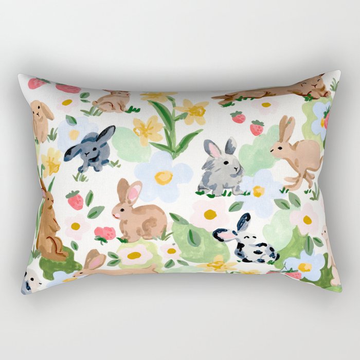 Rabbits and Strawberries Rectangular Pillow