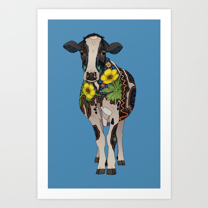 cow blue Art Print