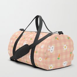 Bunnies, carrots & daisies (Peachy Gingham) Duffle Bag