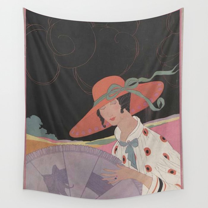 Vintage Fashion Magazine Cover Illustration February 1917- Woman in red Hat Wall Tapestry