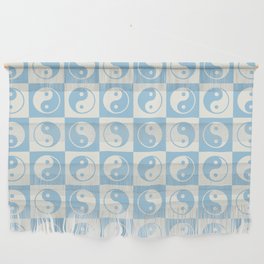Checkered Yin Yang Pattern (Creamy Milk & Baby Blue Color Palette) Wall Hanging