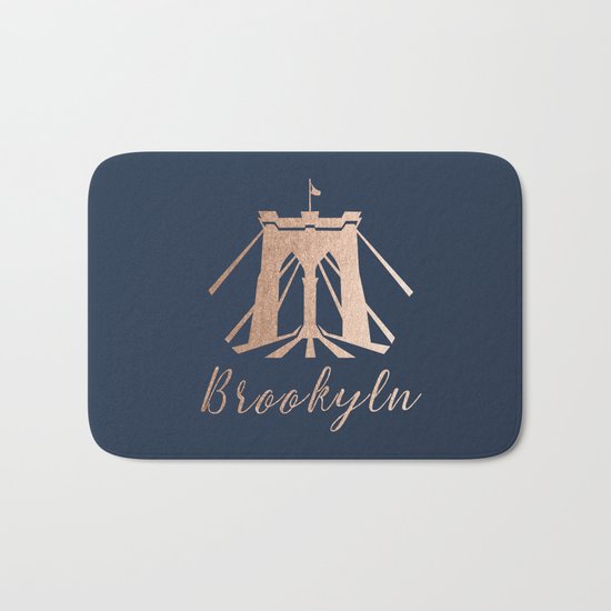 Rosegold on Navy Brooklyn Bridge Bath Mat