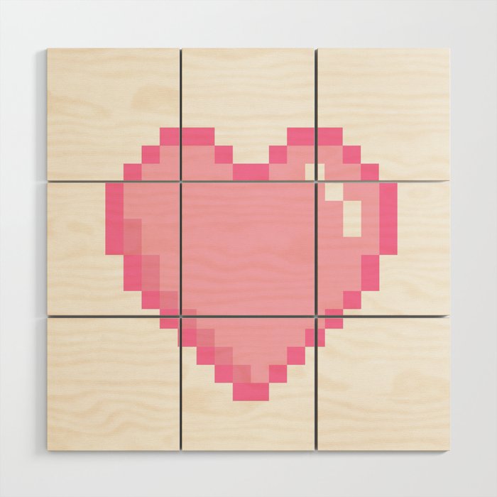 Pink Love 8 Bit Pixel Heart Wood Wall Art
