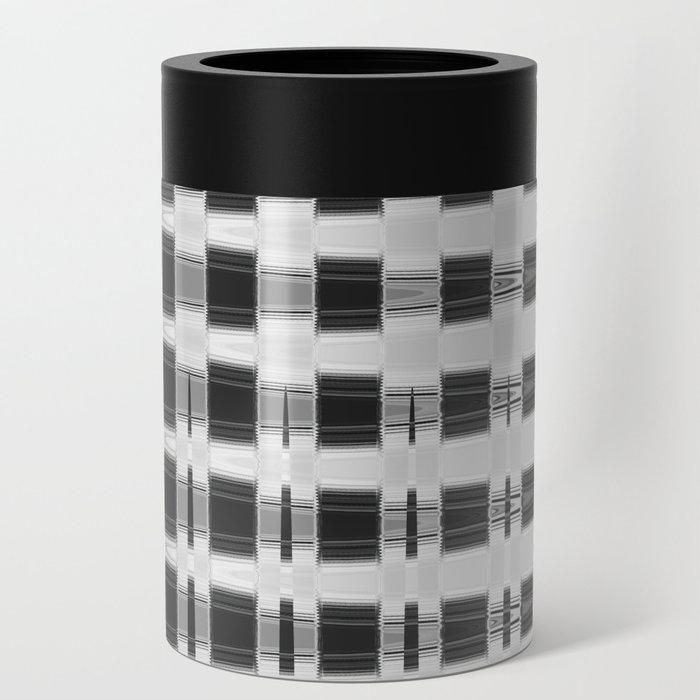 Black and White Geometrical Grid Line Pattern Can Cooler
