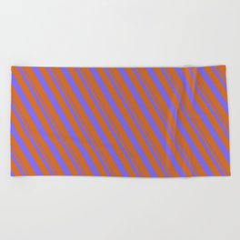 [ Thumbnail: Medium Slate Blue and Chocolate Colored Pattern of Stripes Beach Towel ]