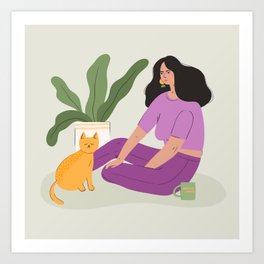 A Lady & her Cat Art Print
