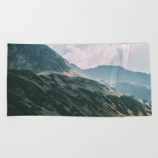 Moody Mountain Hill And Lake Beach Towel