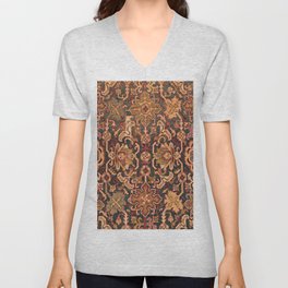 Floral Medallion IV // 18th Century Colorful Blue Lime Green Pink Sapphire Plum Burlap Brown Pattern V Neck T Shirt
