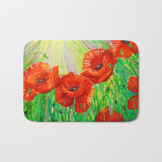 Poppies in sunlight Bath Mat