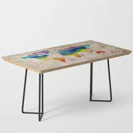 Rainbow color painted world map on dirty old grunge cement wall Coffee Table