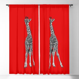 Baby giraffe - ink illustration - red Blackout Curtain