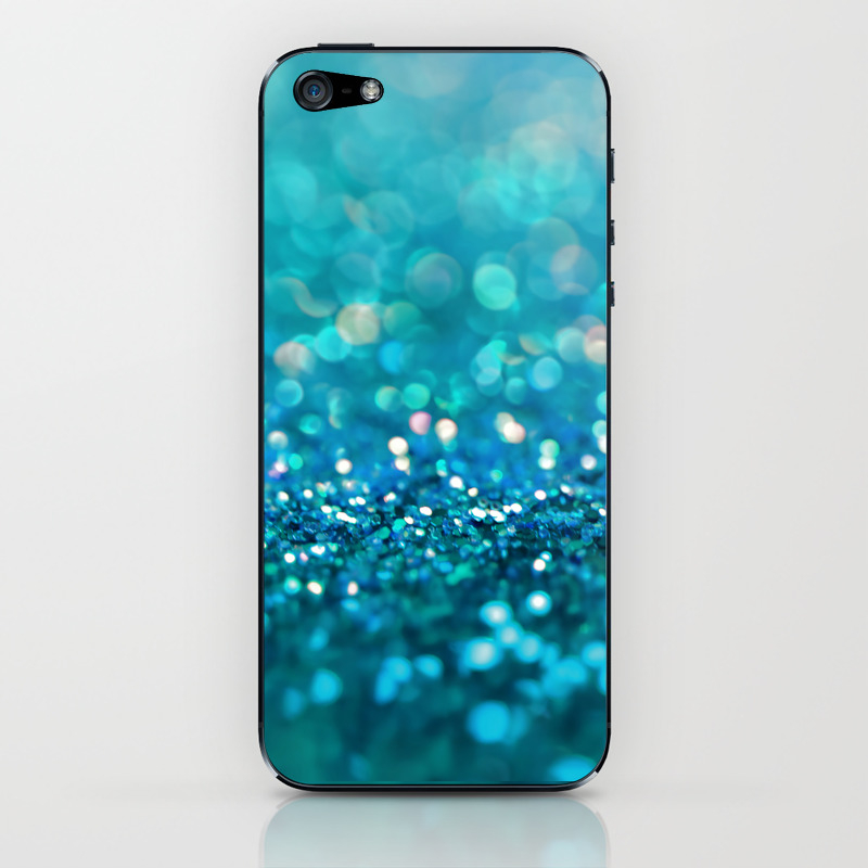 Teal Turquoise Blue Shiny Glitter Print Effect Sparkle Luxury