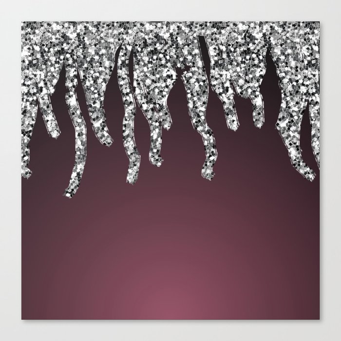 Luxury Burgundy And Silver Ombre Gradient Pattern,Abstract,Mauve,Sparkle,Glitter,Glam,Shiny, Canvas Print