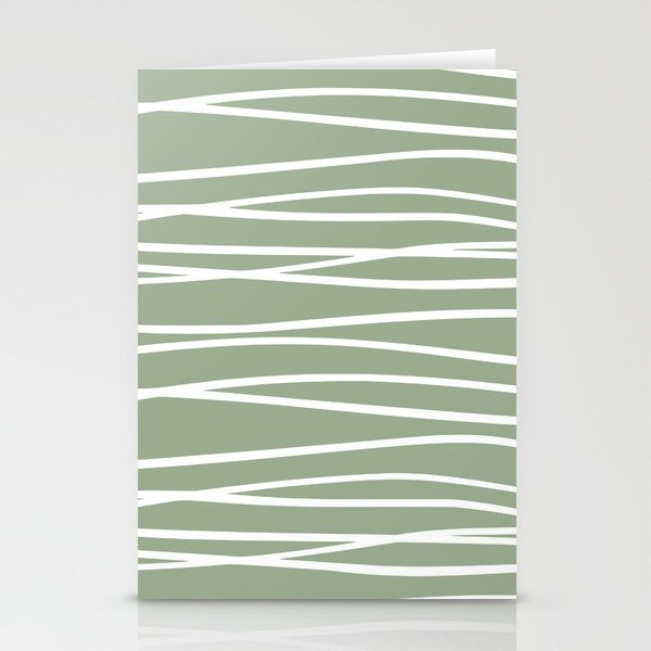 Abstract Stripes Pattern, Sage Green and White, Boho Wall Art Stationery Cards