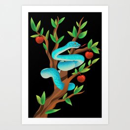 Blue snake on a apple tree  Art Print