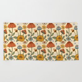 70s Psychedelic Mushrooms & Florals Beach Towel