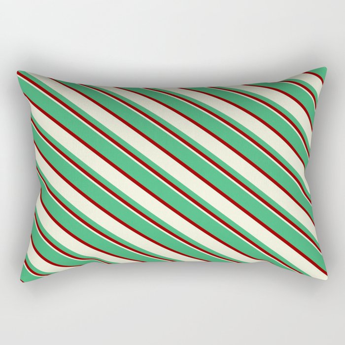 Sea Green, Dark Red, and Beige Colored Lined Pattern Rectangular Pillow