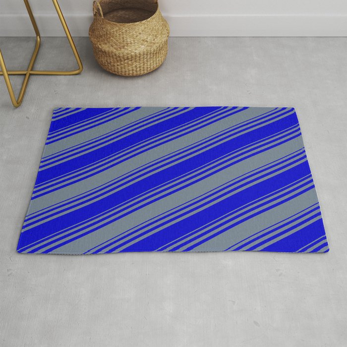 Blue & Slate Gray Colored Stripes Pattern Rug