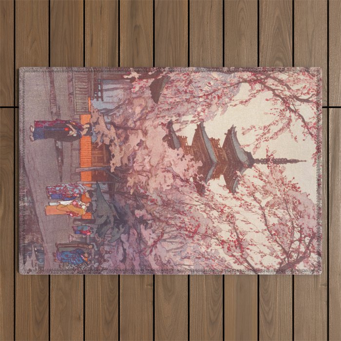 Hiroshi Yoshida, Sakura At Ueno Park - Vintage Japanese Woodblock Print Art Outdoor Rug