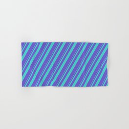 [ Thumbnail: Turquoise & Slate Blue Colored Stripes/Lines Pattern Hand & Bath Towel ]