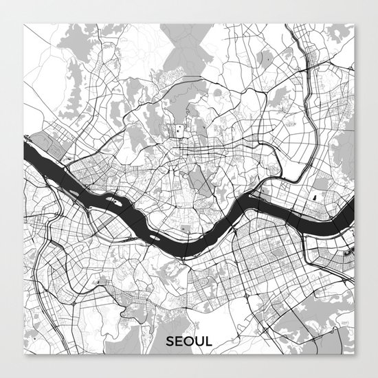 Seoul Map Gray Canvas Print