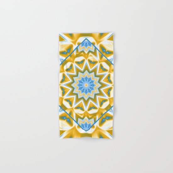 Wheel cover kaleidoscope in blue and gold Hand & Bath Towel