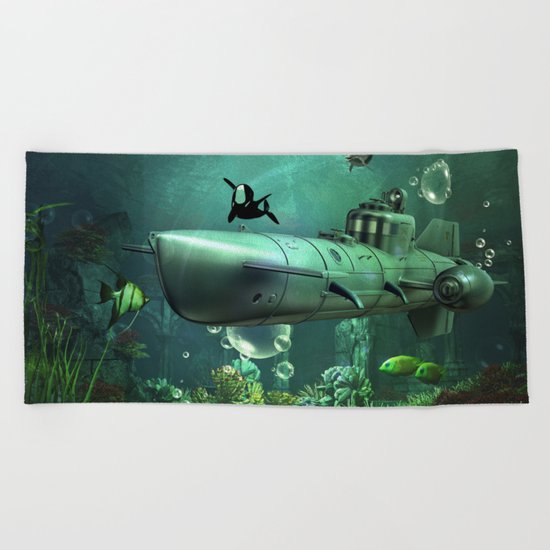 Awesome submarine Beach Towel