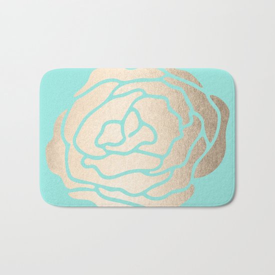 Rose in White Gold Sands on Tropical Sea Blue Bath Mat