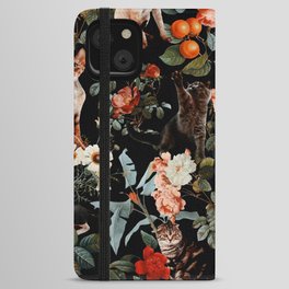 Cat and Floral Pattern II iPhone Wallet Case