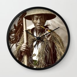 Kusakabe Kimbei - Man with Raincoat - Original old vintage retro Photography from Japan Wall Clock