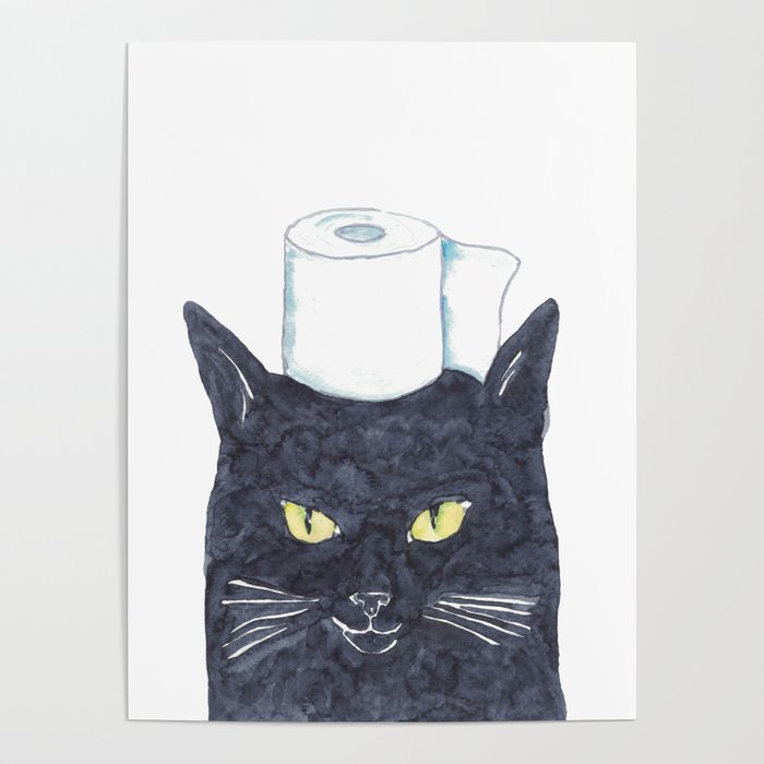 Black Cat toilet paper Painting Wall Poster Watercolor Poster