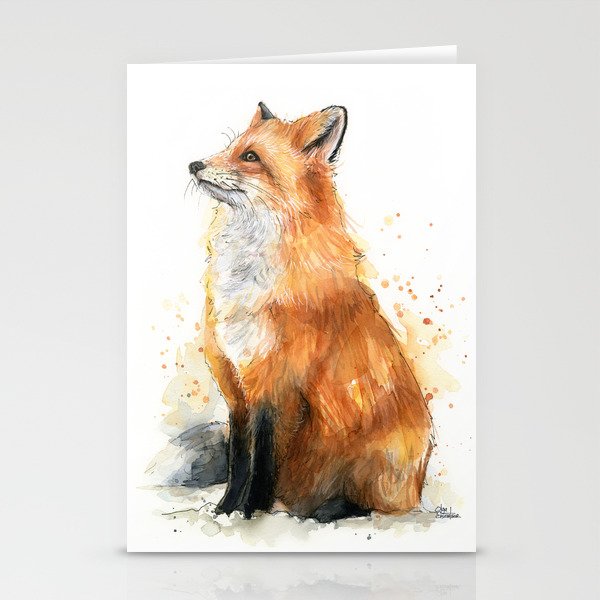 Fox Watercolor Red Fox Painting Stationery Cards